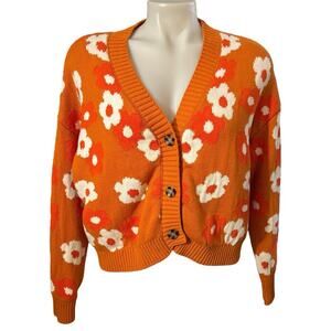 CALLAHAN Meg Retro Cardigan Orange Floral Knit Medium